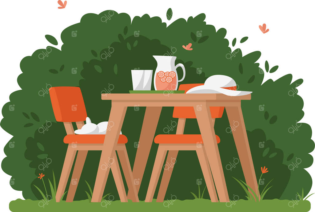 نشستن تابستانی در باغ با لیموناد و گربه خوابیده.