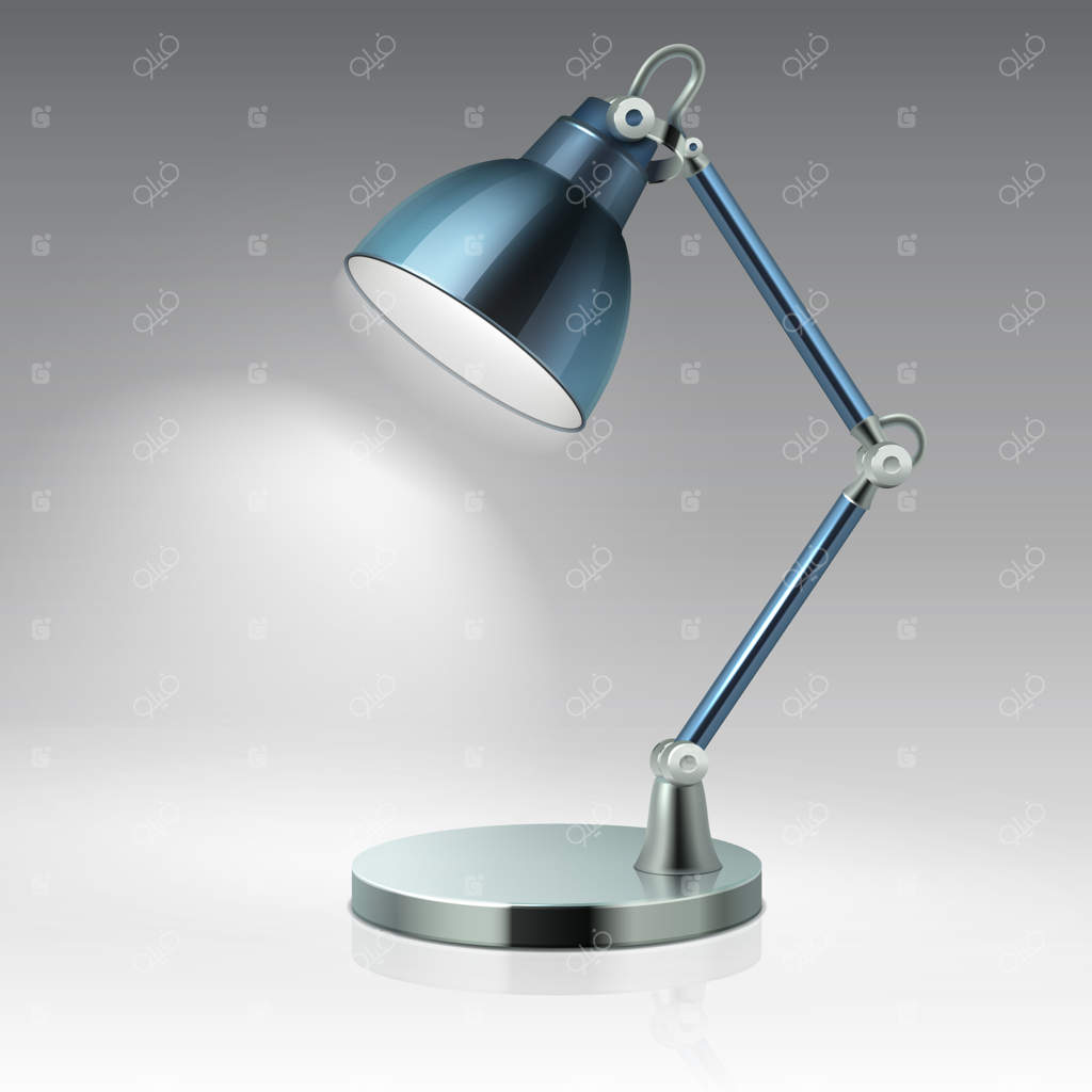 تصویر وکتور چراغ مطالعه فلزی مدرن. روشنایی الکتریکی برای فضای داخلی خانه و چراغ میز برای دفتر کار