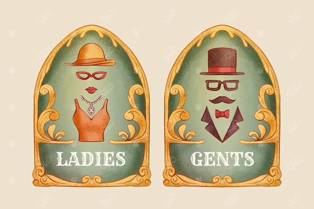 تصویرسازی دست‌کشیده قدیمی از بانوان و آقایان