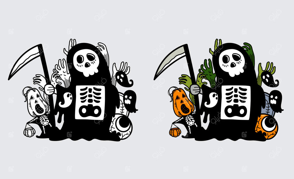 تصویرسازی از روح‌های رنگارنگ و سیاه و سفید برای کتاب نقاشی