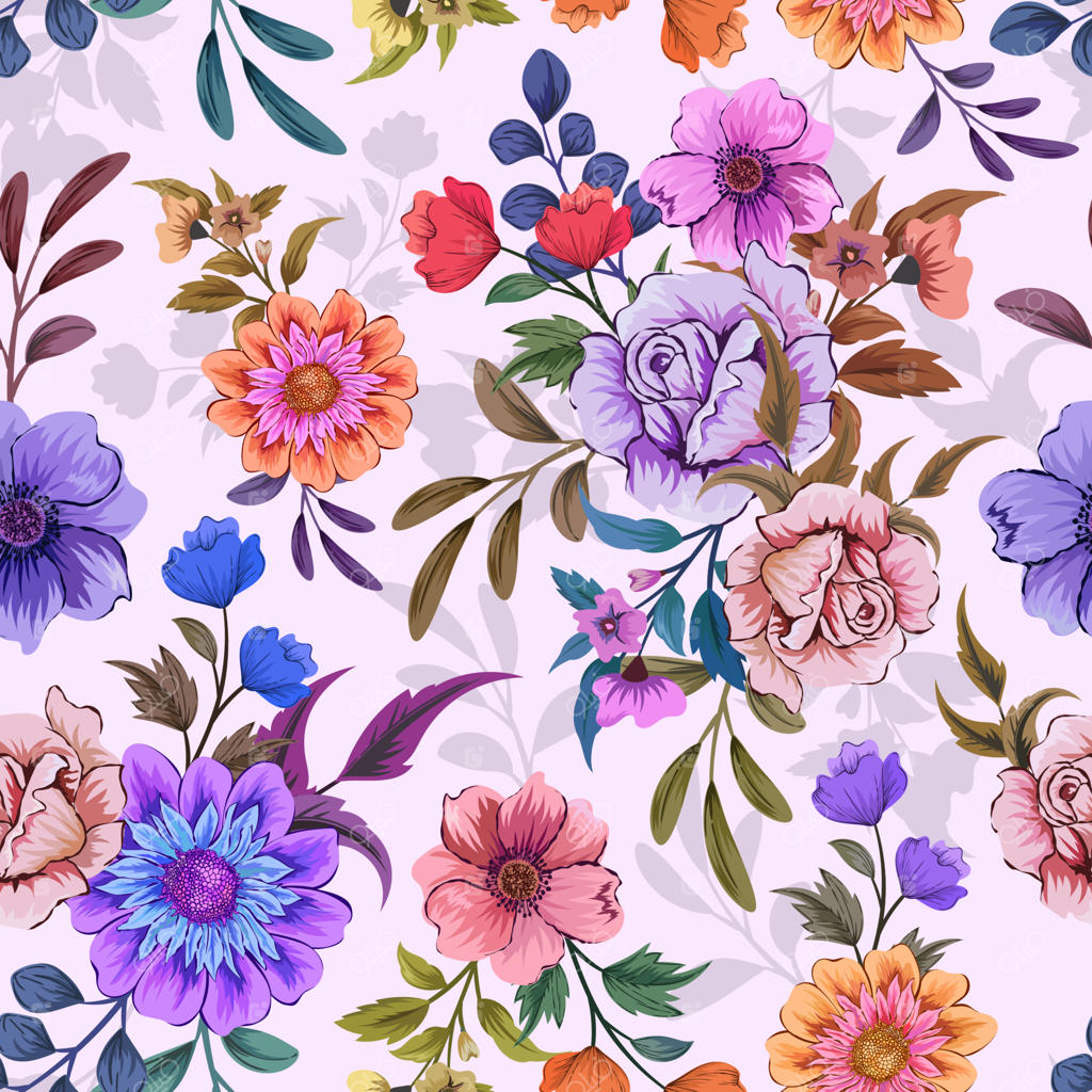 پترن یکپارچه و رنگارنگ با طراحی گیاهان و گل‌های زیبا.