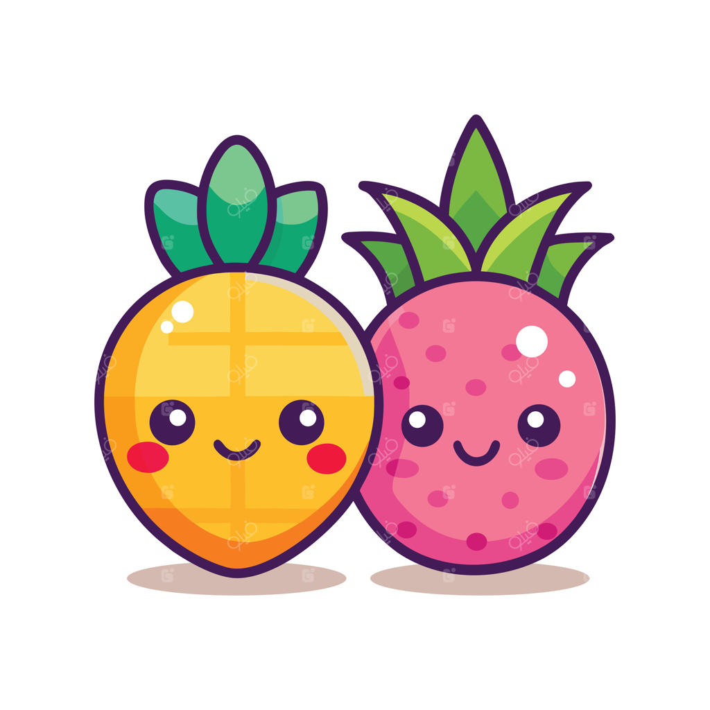 لوگوی شخصیت کارتونی میوه آبدار با برگ‌ها