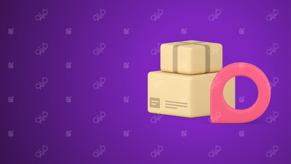 نقشه مسیریابی و ردیابی موقعیت مرسولات با آیکون سه‌بعدی در فضای سایبری