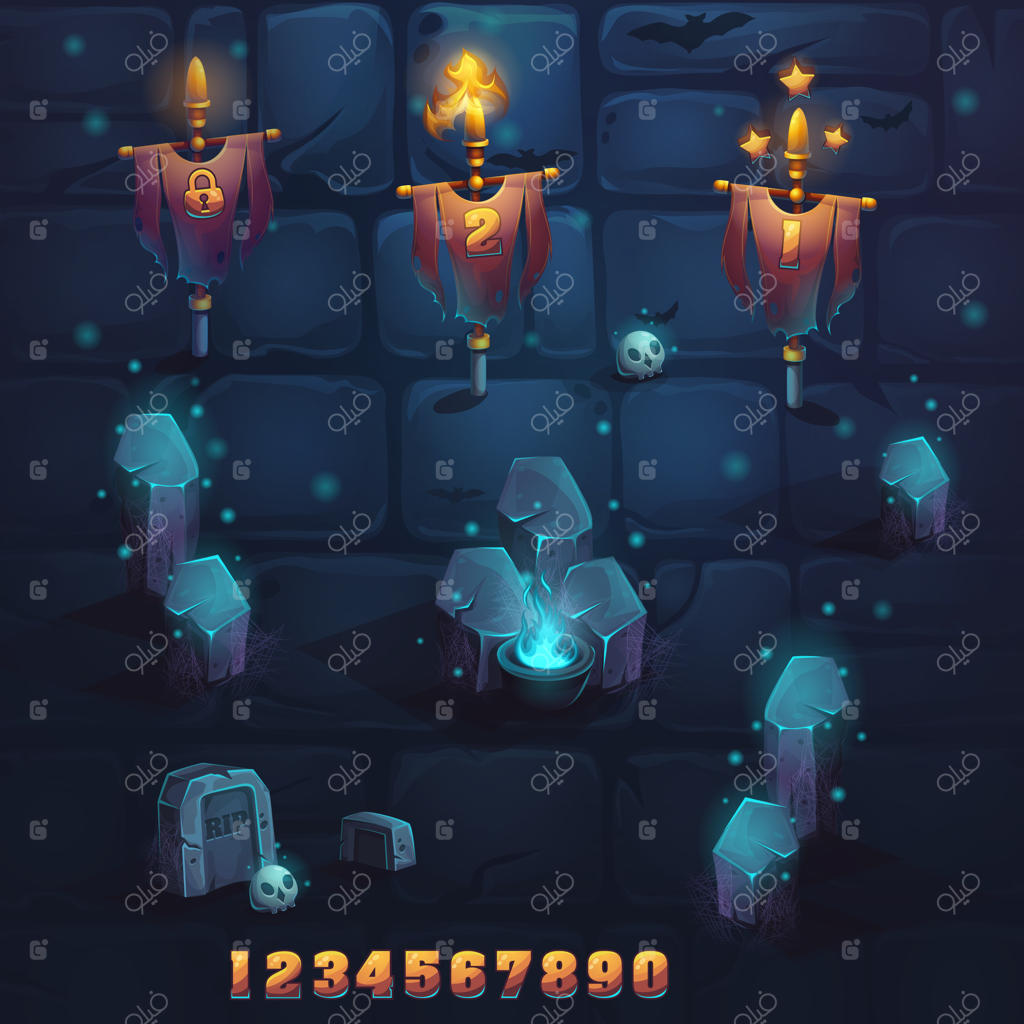 تنظیم عناصر مختلف روی دیوار سنگی و آجری، تصویر وکتور.