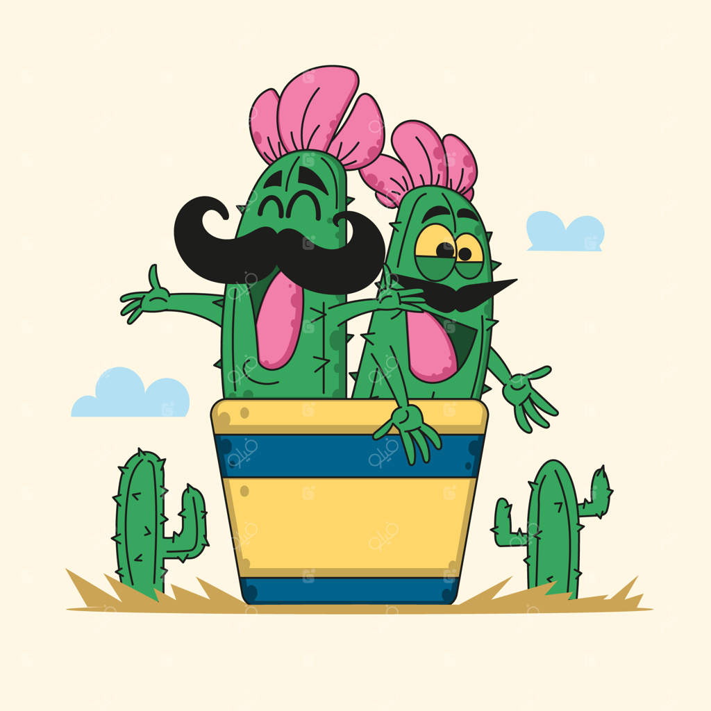 تصویر کارتونی کاکتوس با دست طراحی شده