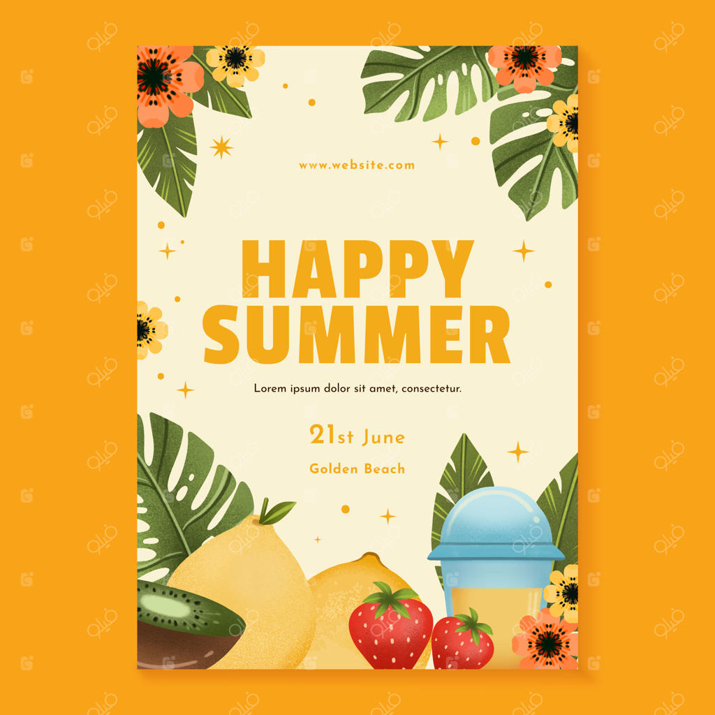 قالب پوستر عمودی آبرنگی برای تابستان