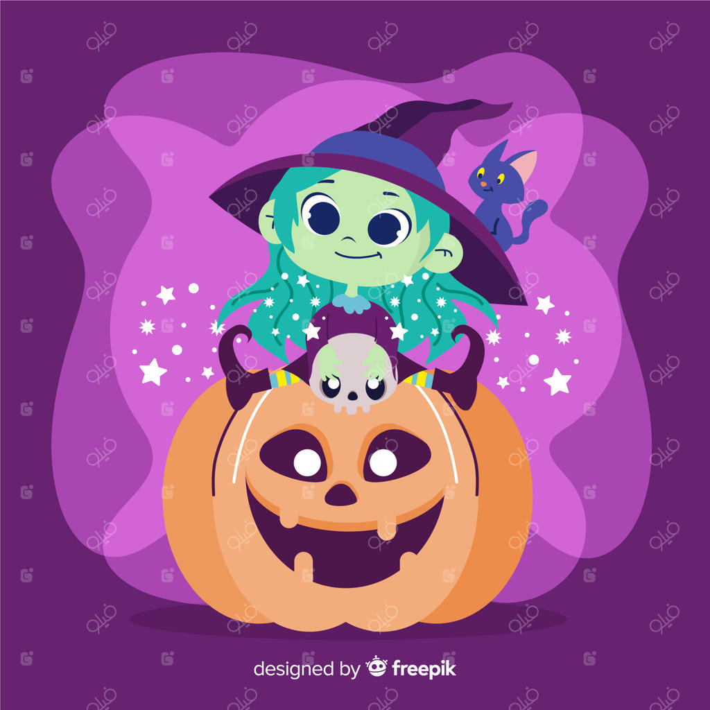 جادوگر بامزه هالووین روی کدو تنبل