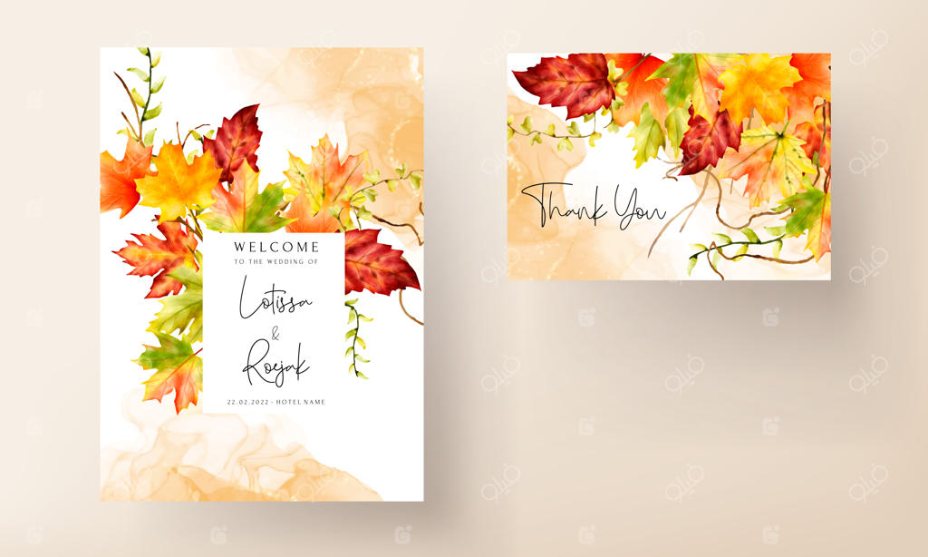 قالب دعوتنامه عروسی با برگ‌های زیبای افرا