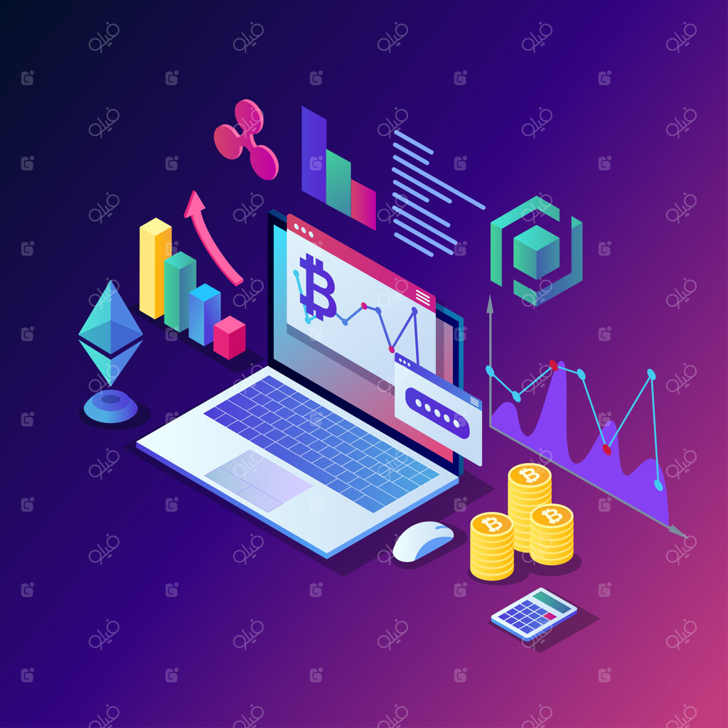 ارز دیجیتال و بلاک‌چین. استخراج بیت‌کوین. پرداخت دیجیتال با پول مجازی،