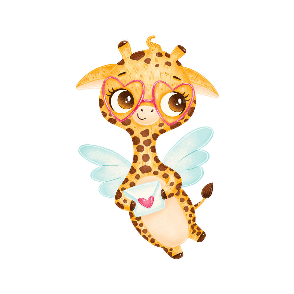 زرافه کارتونی بامزه به شکل کیوپید. حیوانات روز ولنتاین.