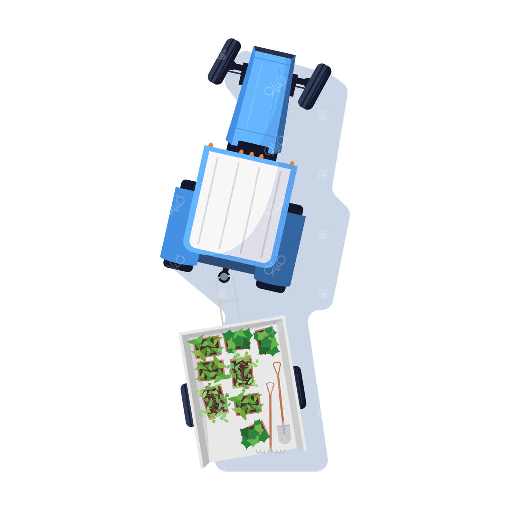 تراکتور با بار محصولات در تریلر - تصویرسازی رنگی و تخت