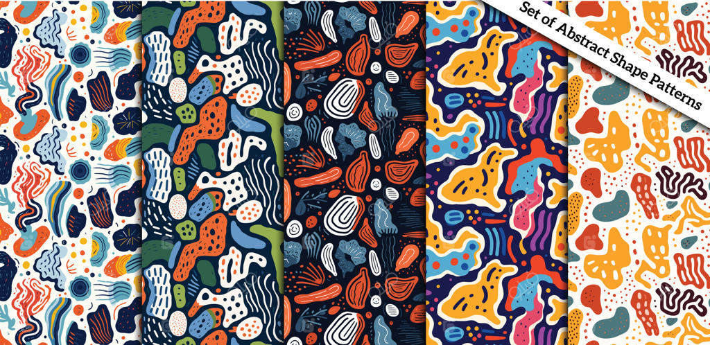 مجموعه الگوهای بدون درز با طرح‌های انتزاعی و خط‌خطی دستی. پس‌زمینه خلاقانه و منحصربه‌فرد.