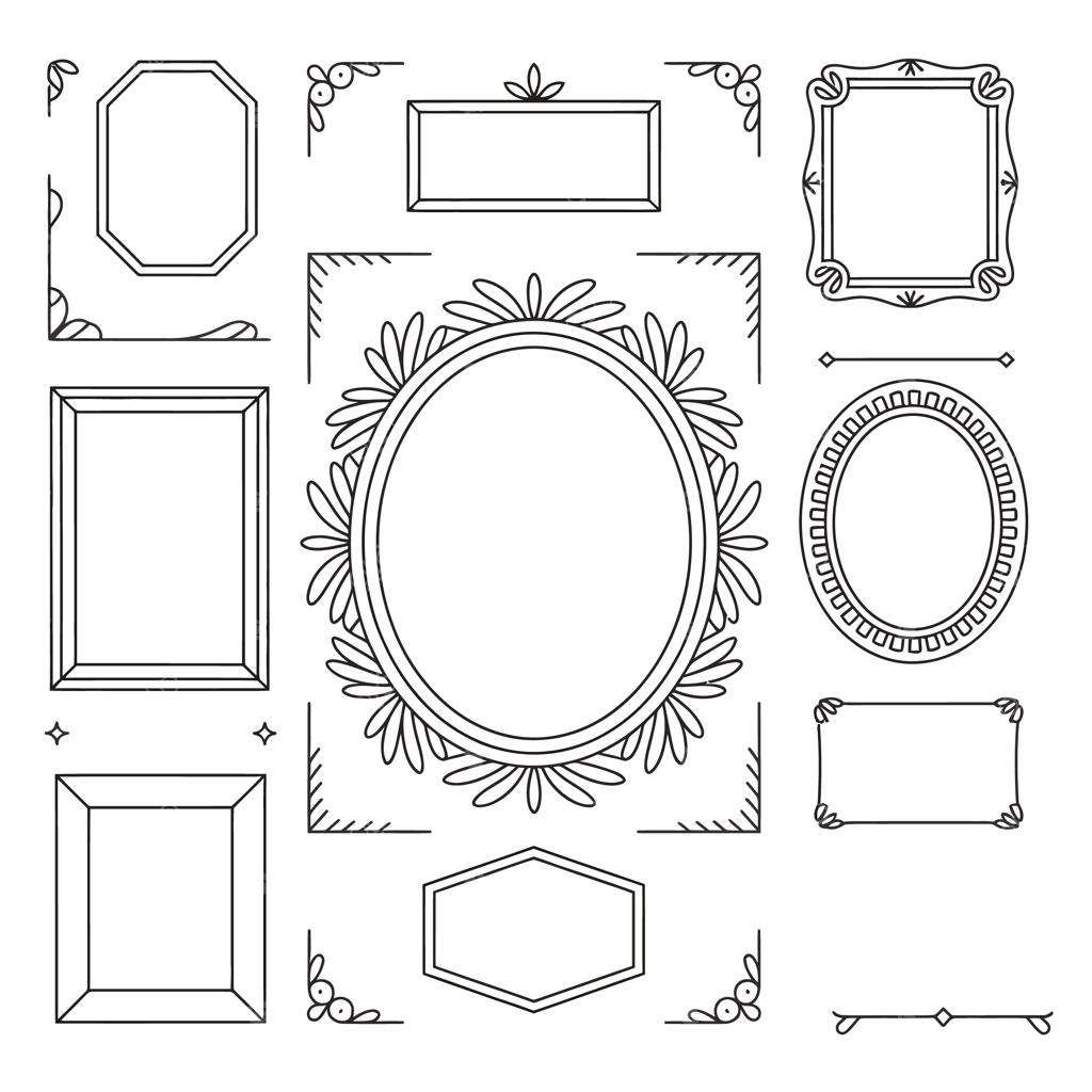 مجموعه قاب و حاشیه‌های تزئینی ایزوله در پس‌زمینه سفید، تصویر وکتور