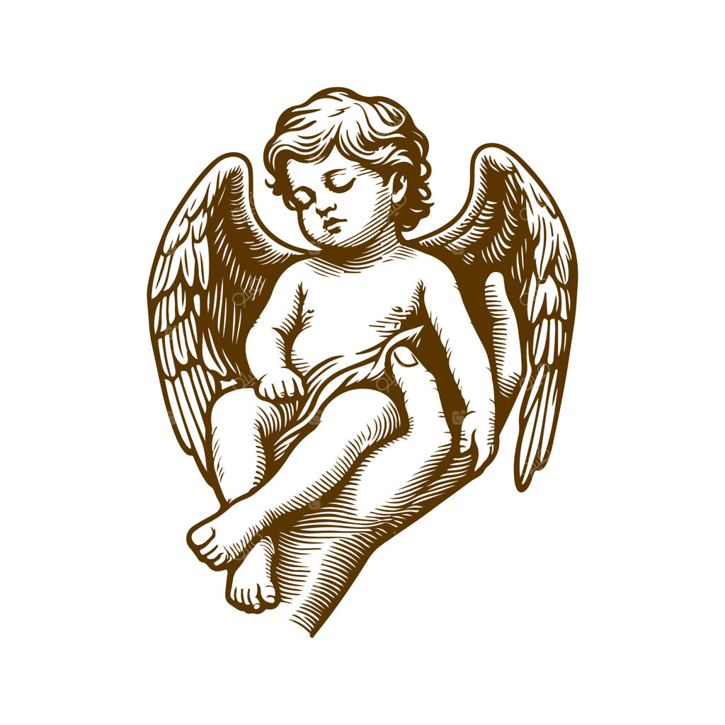 وکتور طرح حکاکی فرشته کوچولوی خوابیده روی دست