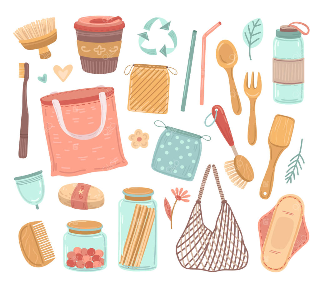 زندگی بدون زباله: استفاده مجدد از اشیاء، زندگی اکولوژیک و کاهش زباله‌های پلاستیکی. بازیافت شیشه، کیسه خرید، بطری‌های زیستی و قاشق‌چنگال. نی‌های زیستی و عناصر محیط‌زیستی