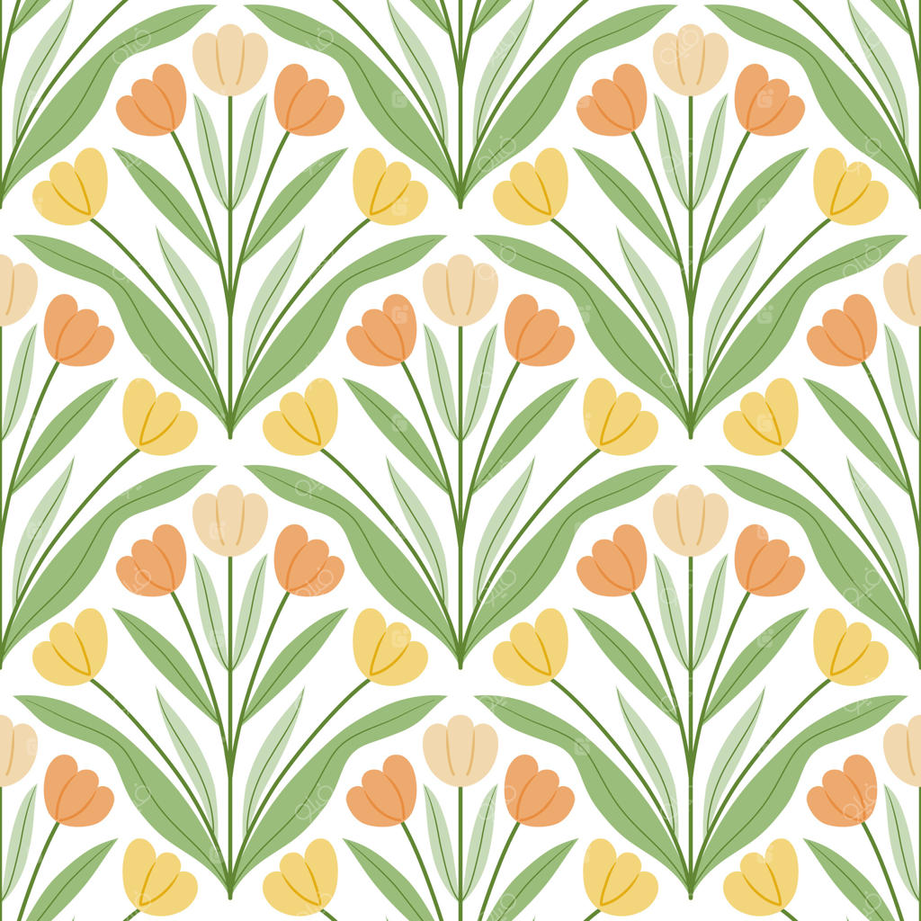 طرح گل‌دار زنده با لاله‌های رنگارنگ و برگ‌ها - وکتور حرفه‌ای