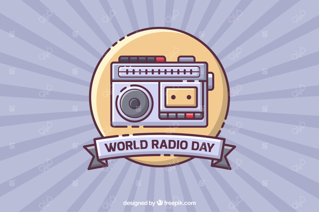 پس‌زمینه‌ی خورشیدی با رادیو قدیمی به سبک تخت طراحی شده