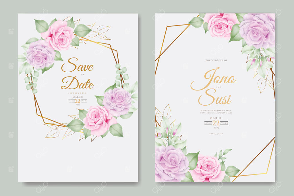 کارت دعوت عروسی با طرح برگ‌های گل آبرنگی