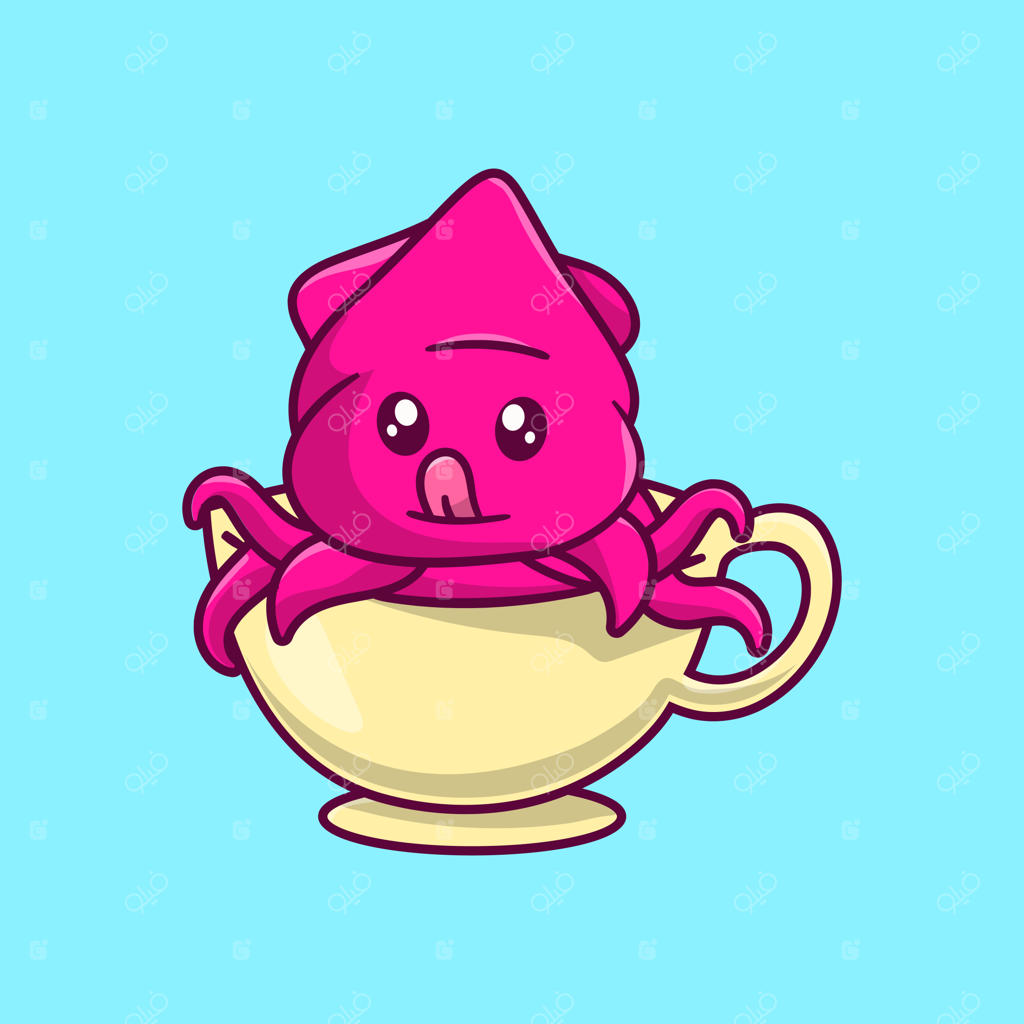 شخصیت کارتونی اختاپوس داخل قوری - حیوان بامزه و خاص