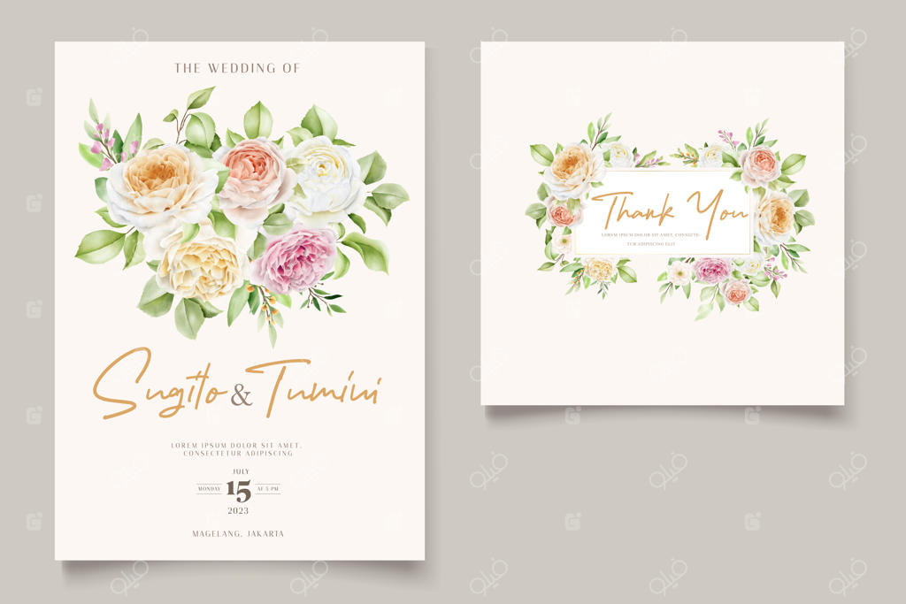 ست کارت دعوت عروسی با طرح گل‌های رز دستی زیبا