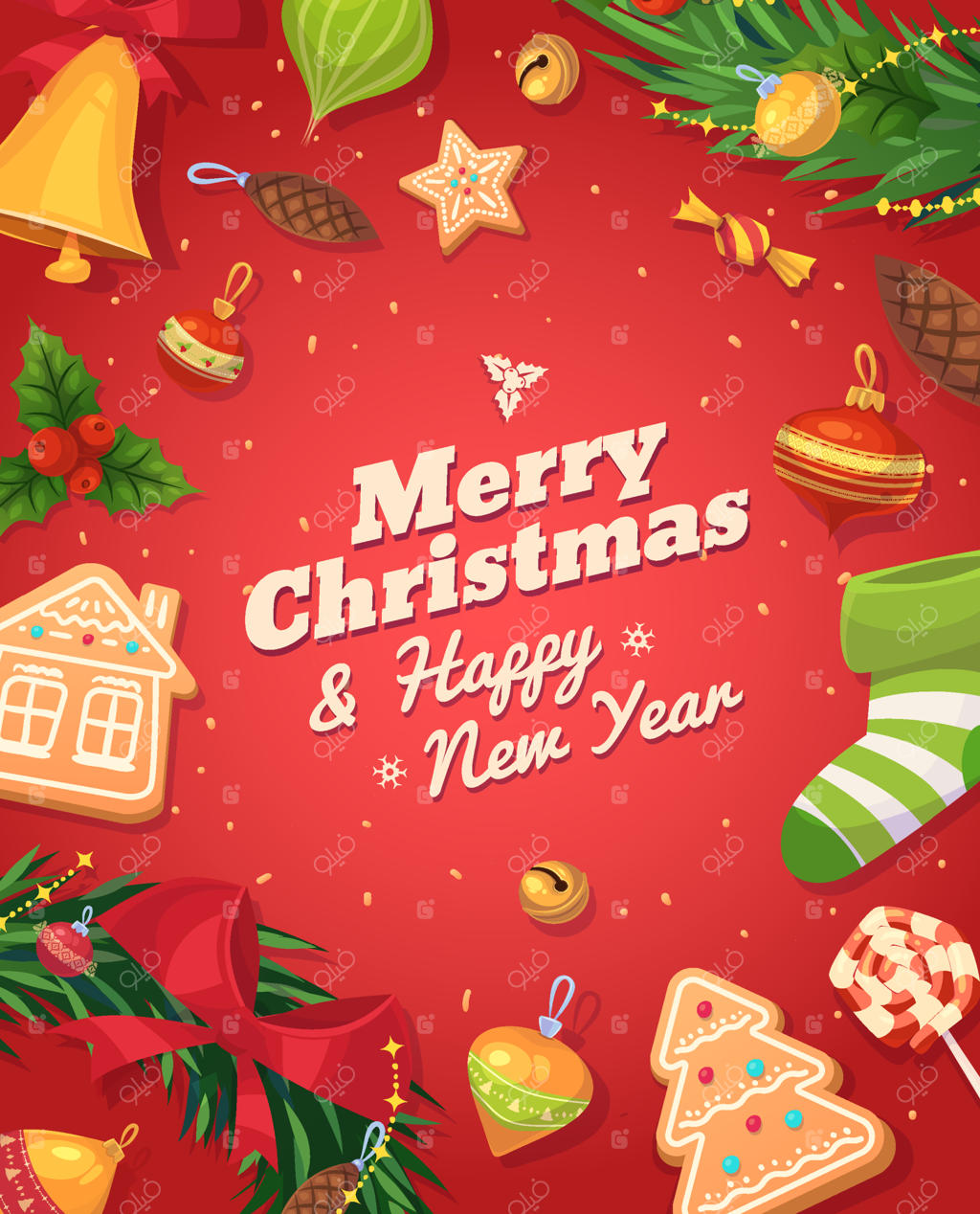 شیرینی‌ها و بیسکویت‌های زنجبیلی کریسمس. پوستر و پس‌زمینه کارت تبریک کریسمس.
