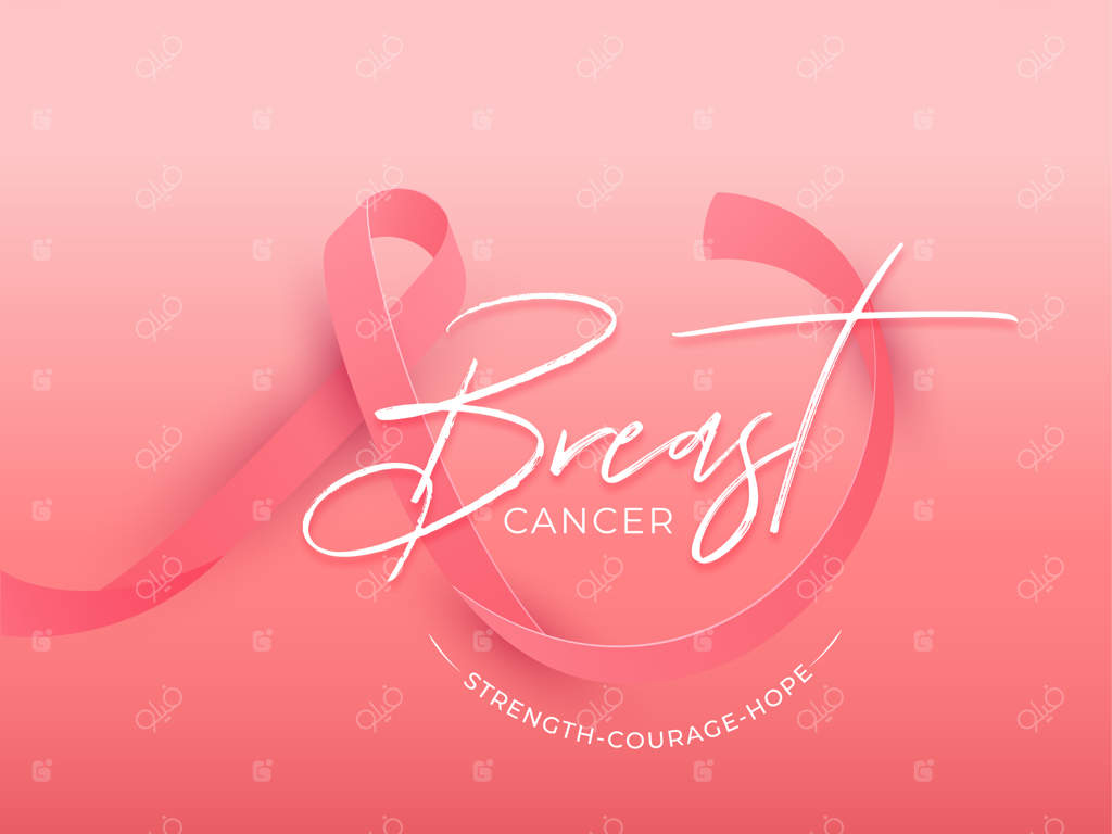 روبان سرطان پستان: پیام قدرت، شجاعت و امید روی بنر یا پوستر صورتی