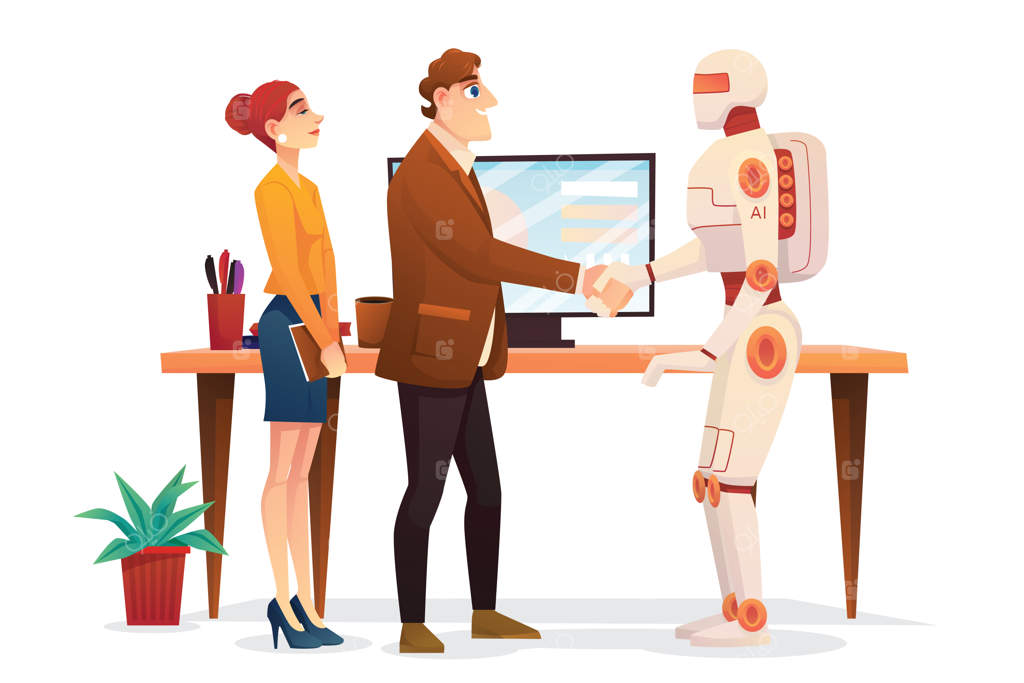 دست دادن بازرگان و ربات برای شراکت و قرارداد تجاری