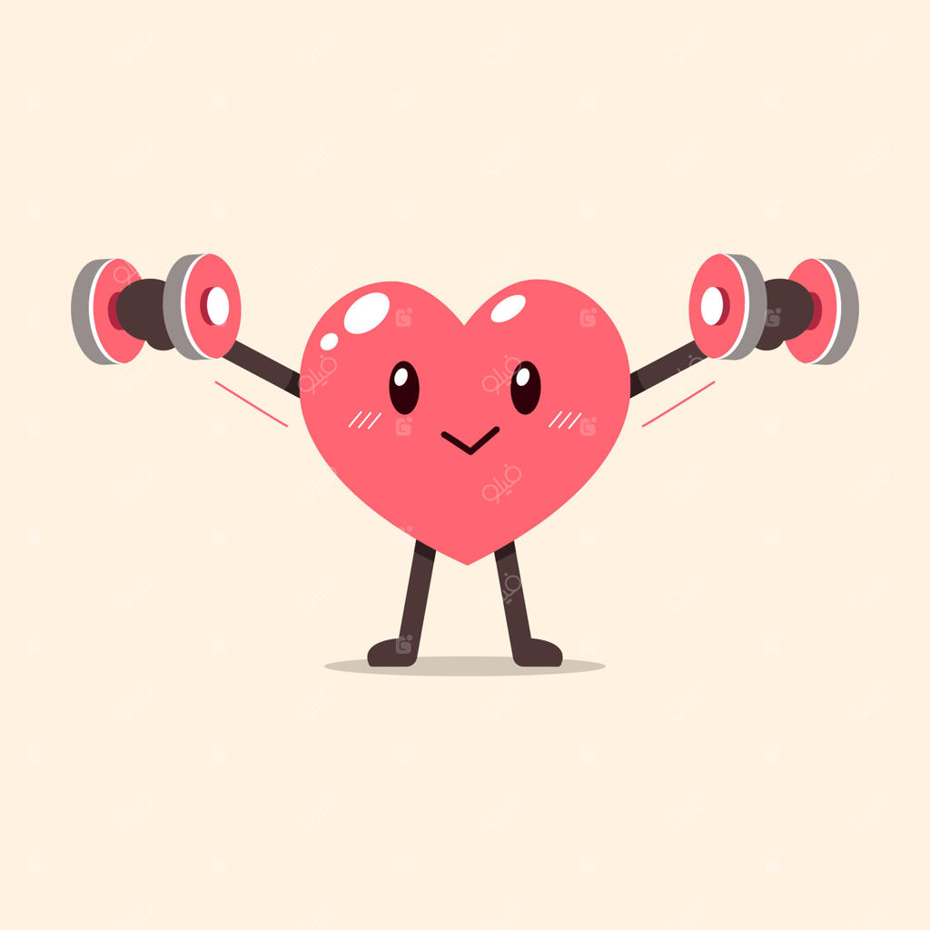 طراحی شخصیتی به شکل قلب که دمبل می‌زند.