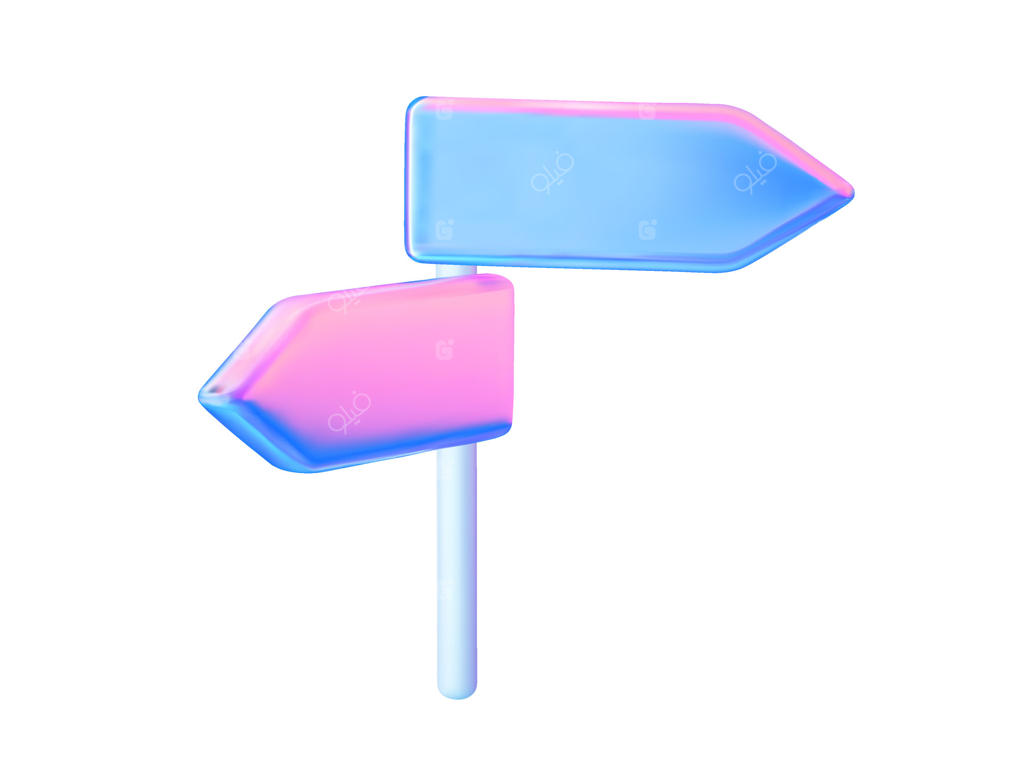 تابلوی راهنمای هولوگرافیک با فلش‌های گرادیانی در سبک مدرن سه‌بعدی