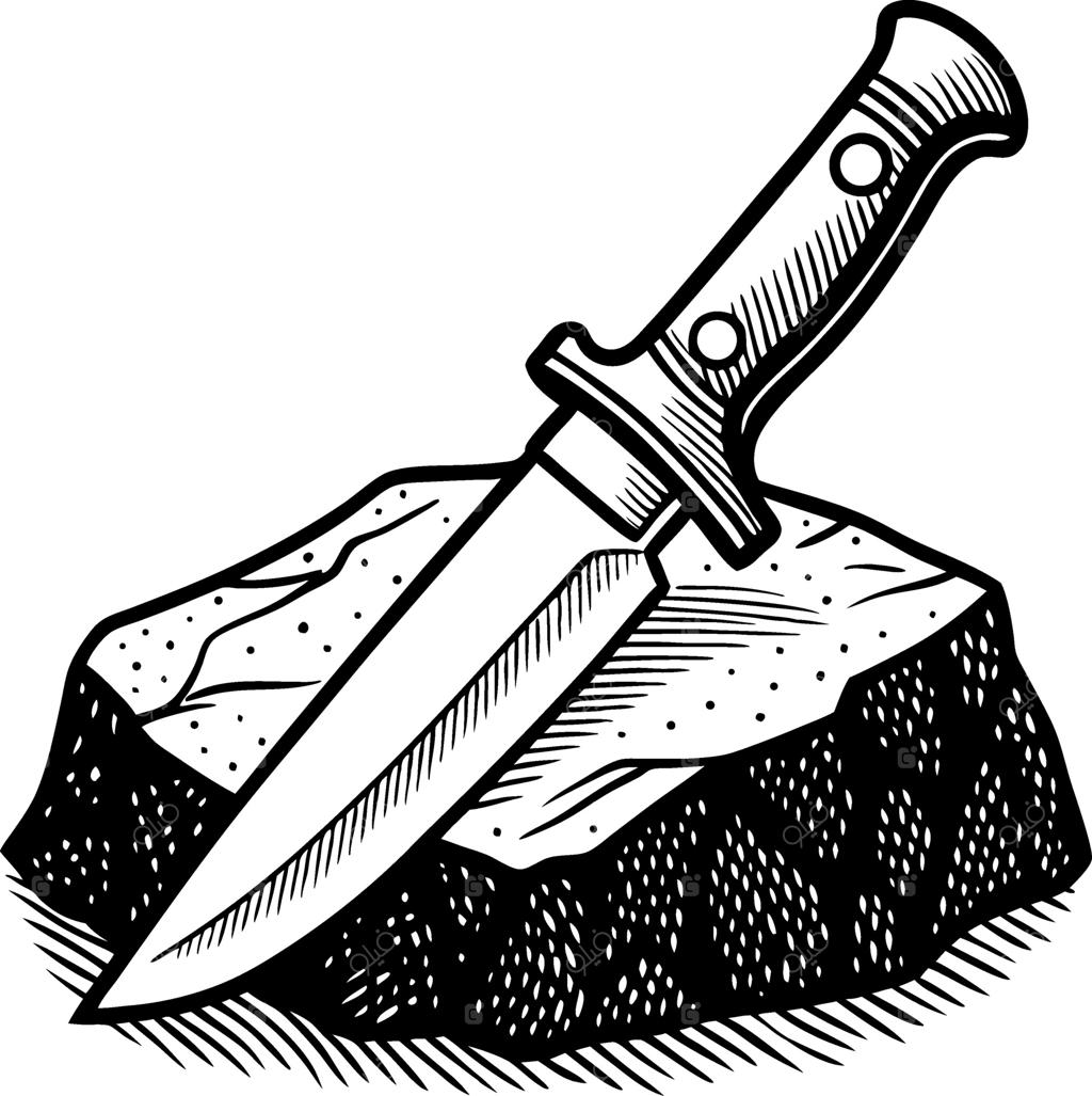 تصویرسازی قدیمی چاقوی فرو رفته در سنگ، مناسب برای طراحی تاتو و آثار هنری