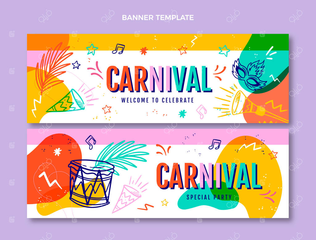 مجموعه بنرهای افقی کارناوال با طراحی دستی