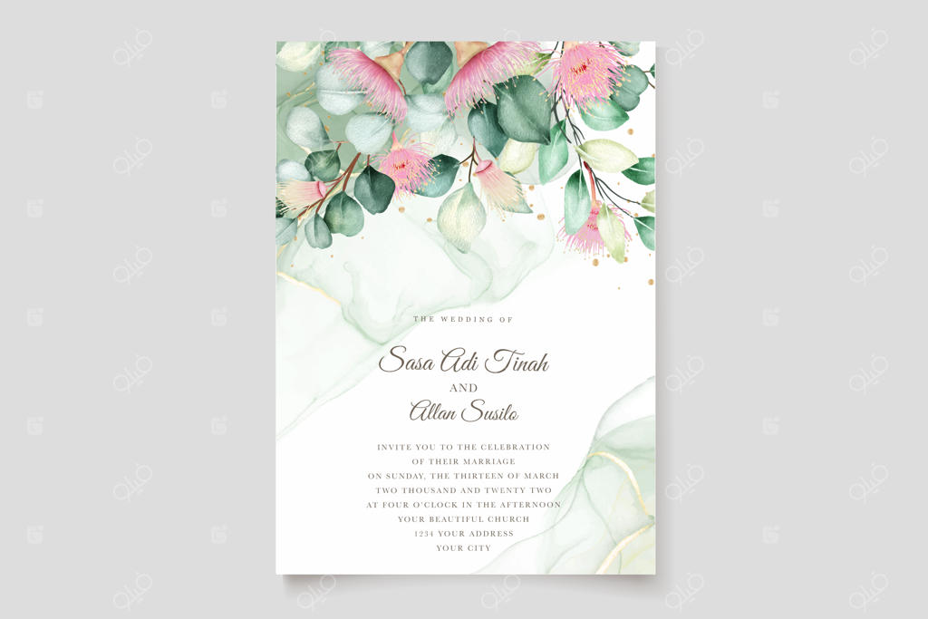 ست کارت دعوت عروسی با طرح گل اکالیپتوس