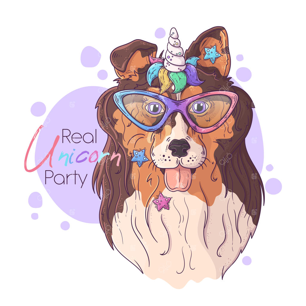 تصویر دست‌کشی از کولی بامزه با شاخ جادویی یونیکورن.