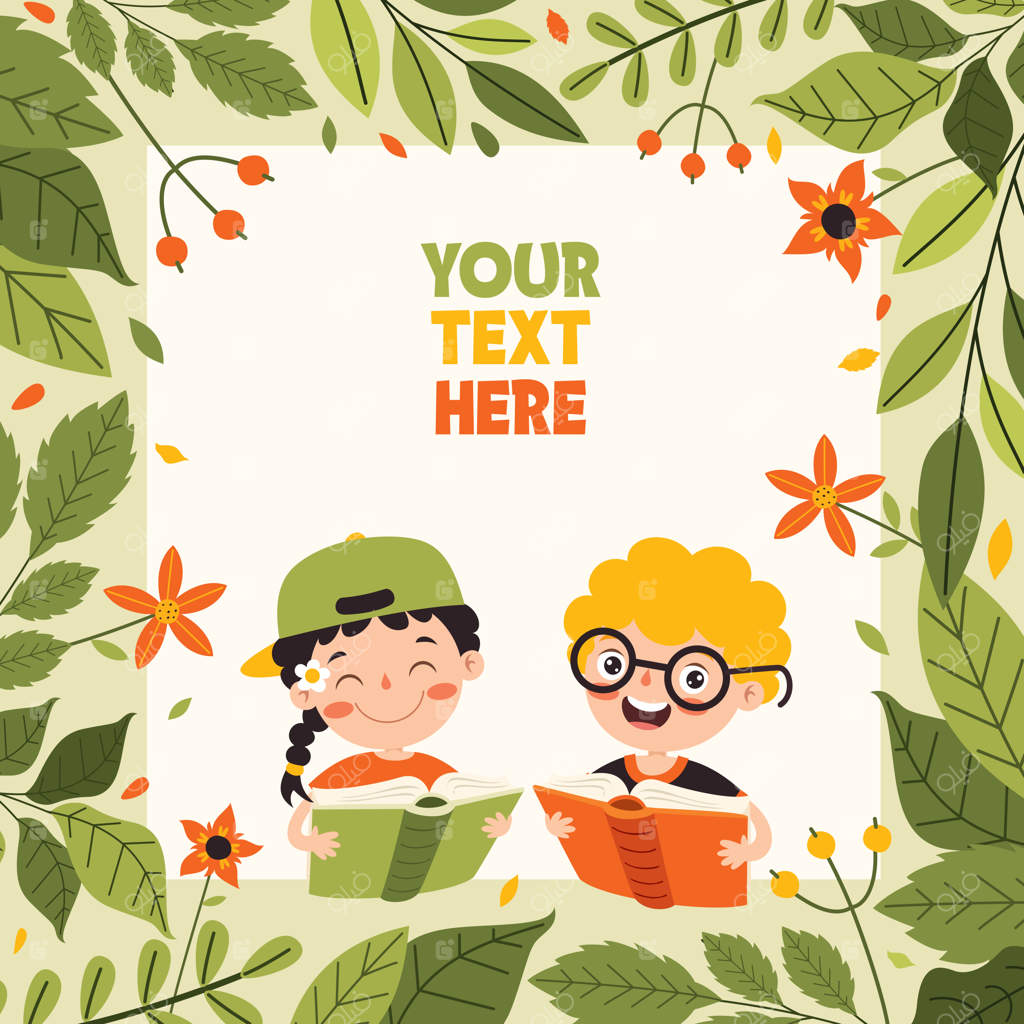 تصویرسازی کارتونی کودکان در حال کتاب خواندن