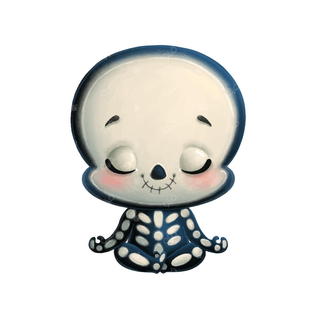 تصویر اسکلت کارتونی بامزه در حال مدیتیشن؛ یوگا ویژه هالووین