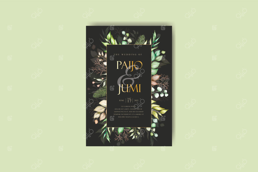 قالب کارت دعوت و منوی عروسی با طرح برگ‌های زیبا