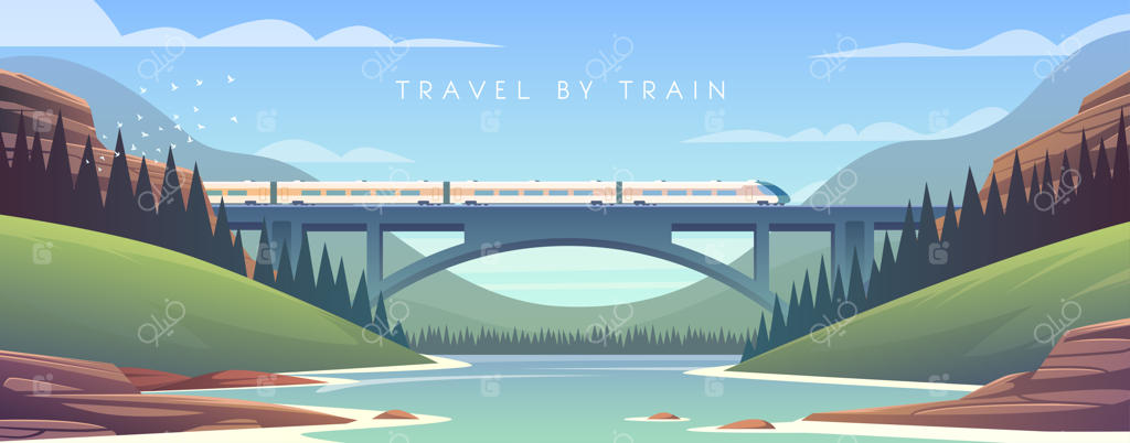 لوکوموتیو بخار، تعطیلات، کوهستان، راه‌آهن، ماجراجویی، غروب آفتاب، پل بر فراز رودخانه.