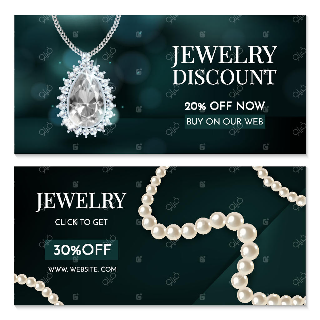 بنرهای افقی فروش جواهرات واقع‌گرایانه
