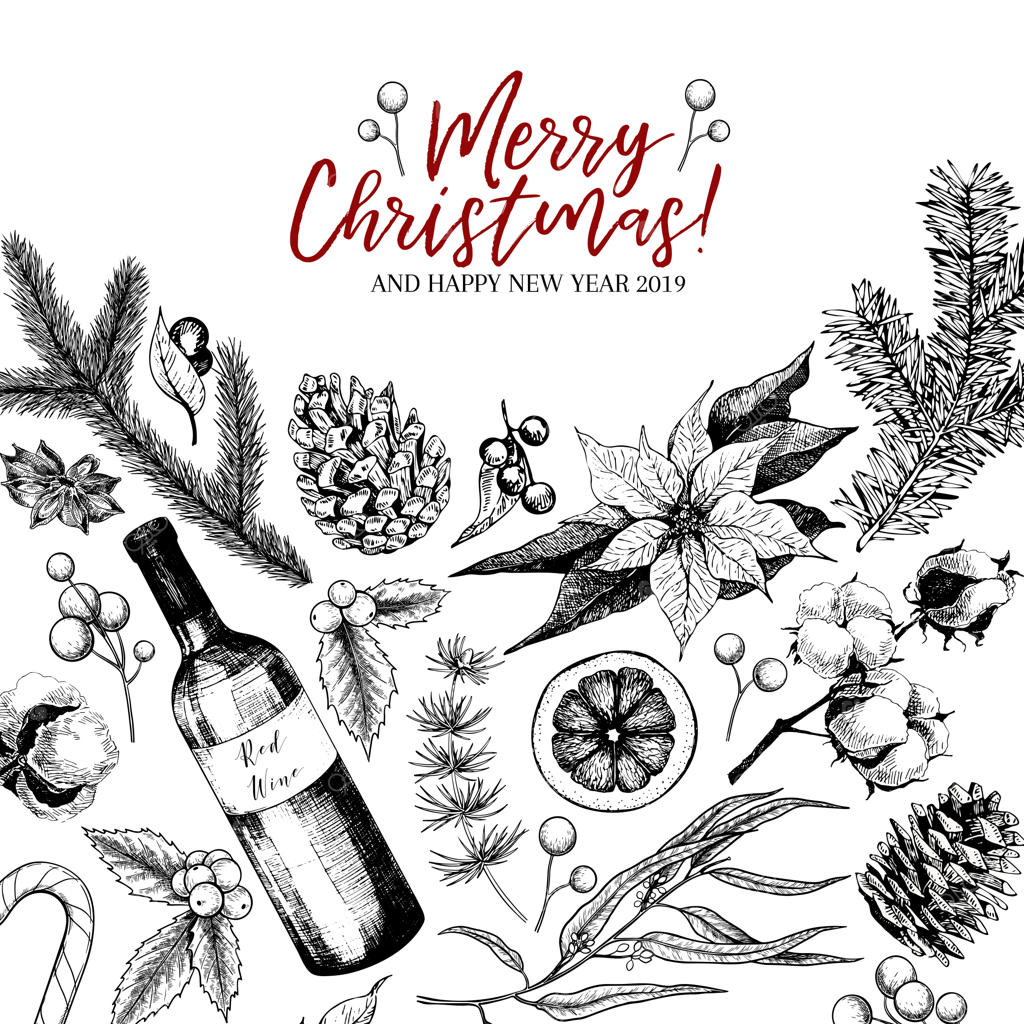 کارت تبریک کریسمس با طراحی دستی.