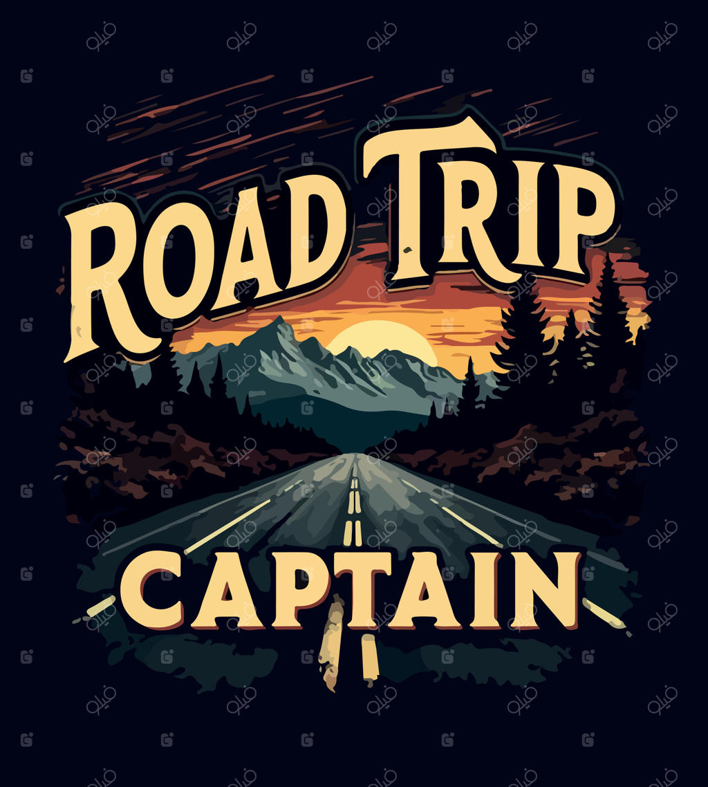 طرح تیشرت سفر جاده‌ای با تصویر منظره کوهستانی