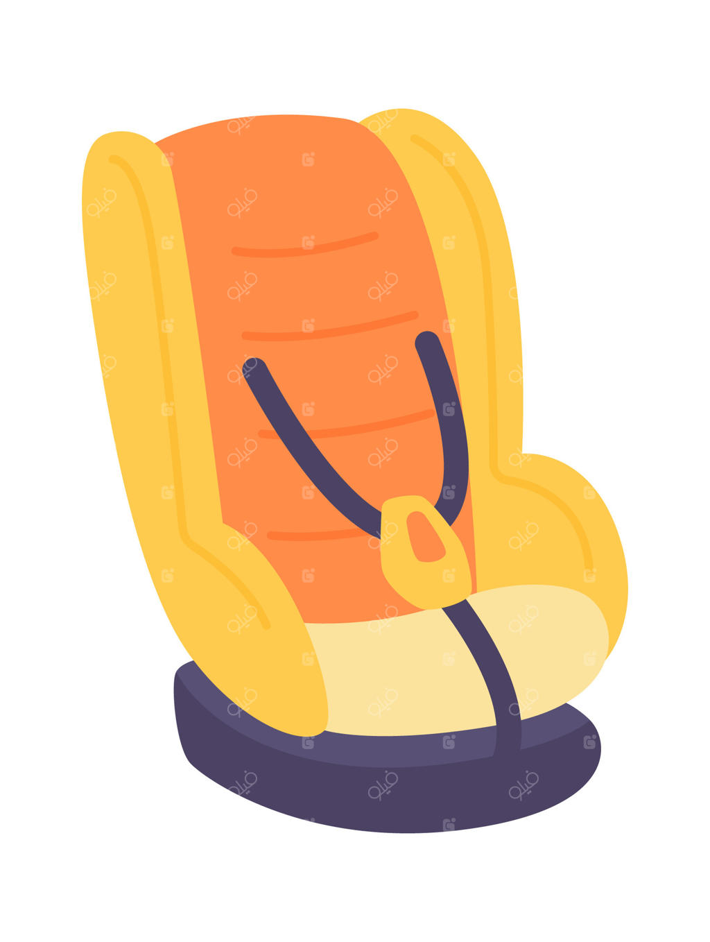 آیکون صندلی ماشین کودک زرد با کمربند ایمنی محافظ