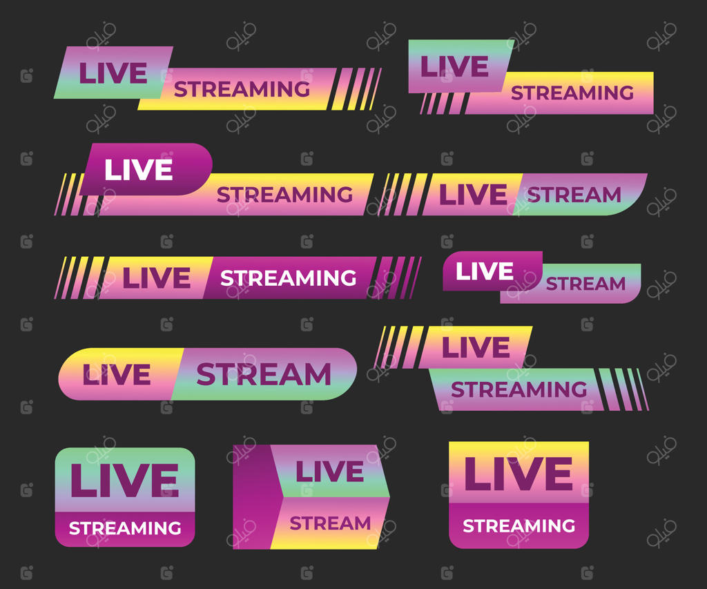 مجموعه بنرهای استریم زنده: قالب های زیرنویس برای بنرهای تلویزیونی، نوارهای خبری و ورزشی، استریم و پخش زنده، نمایش‌ها، فیلم‌ها و اجراهای زنده