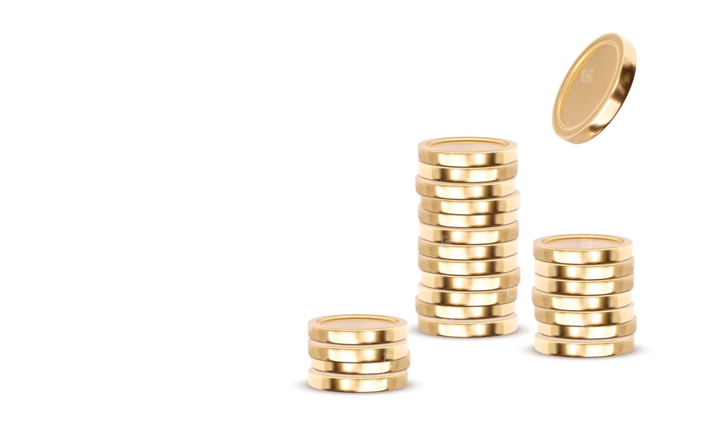 سکه‌های طلایی و پول نقد در انبوهی، روی پس‌زمینه سفید و شفاف. تصویرسازی.