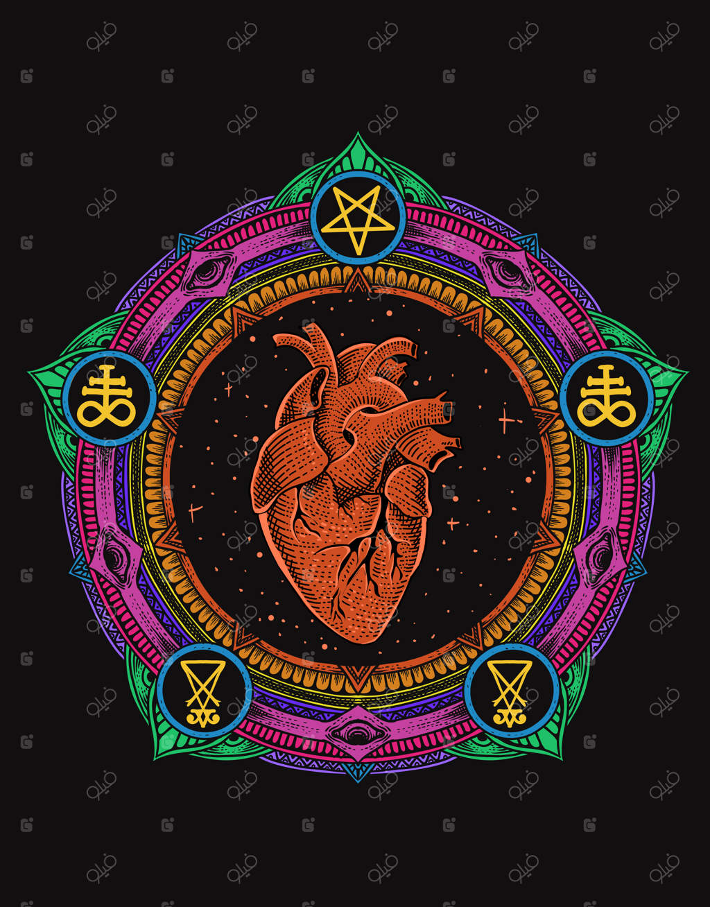 تصویر قلب در سبک حکاکی ماندالا دایره‌ای