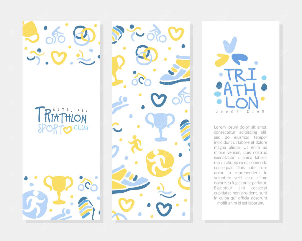 مجموعه قالب‌های بنر باشگاه ورزشی سه‌گانه، رویداد ورزشی، ماراتن، رقابت، قهرمانی، دعوت‌نامه، بنر، پوستر، بروشور، لوگو با طراحی دستی