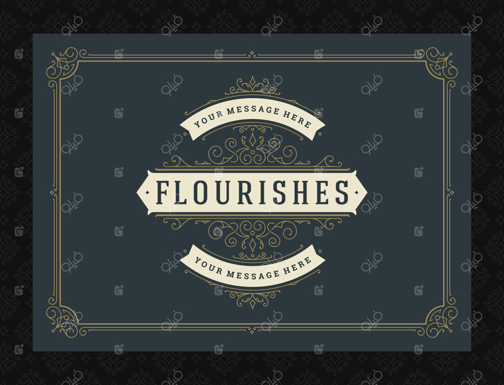 الگوی طراحی کارت تبریک قدیمی با حاشیه‌های کالیگرافی و تزئینات سنتی