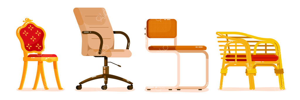 مجموعه‌ای از صندلی‌های متنوع روی پس‌زمینه سفید