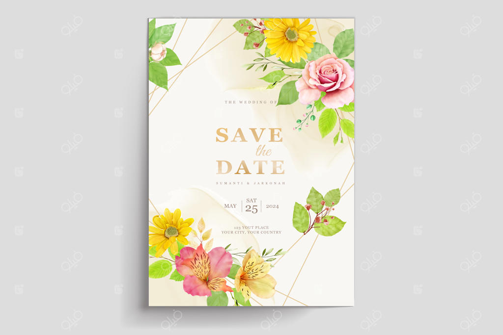 ست کارت دعوت عروسی با طرح دستی زیبا از گل‌های رز