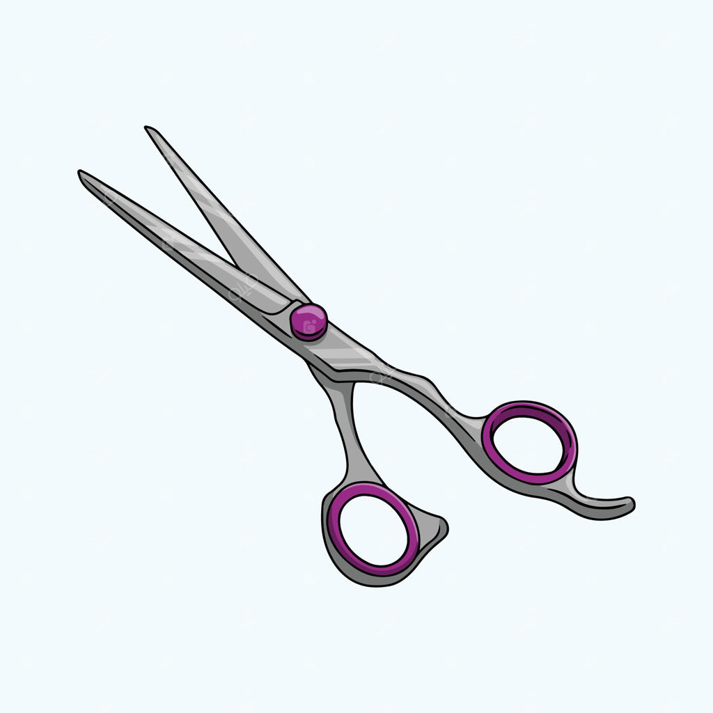 قیچی حرفه‌ای آرایشگری با دسته بنفش نرم