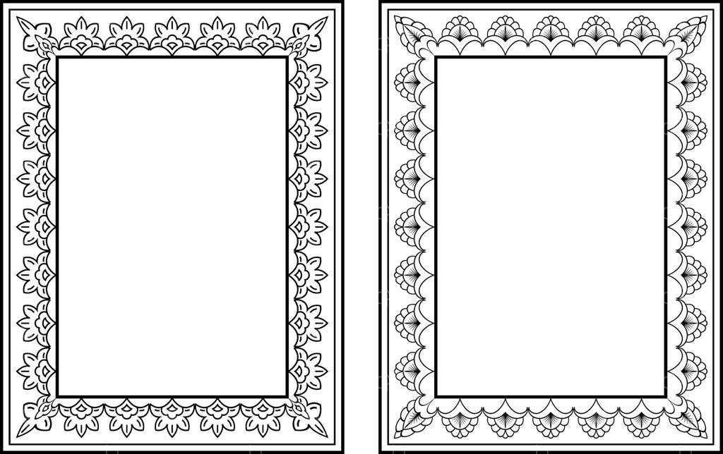 مجموعه‌ای از قاب‌های قدیمی، مشکی روی پس‌زمینه سفید، طراحی دستی به سبک رترو برای دکور و طراحی آثار گرافیکی، آلبوم عروسی